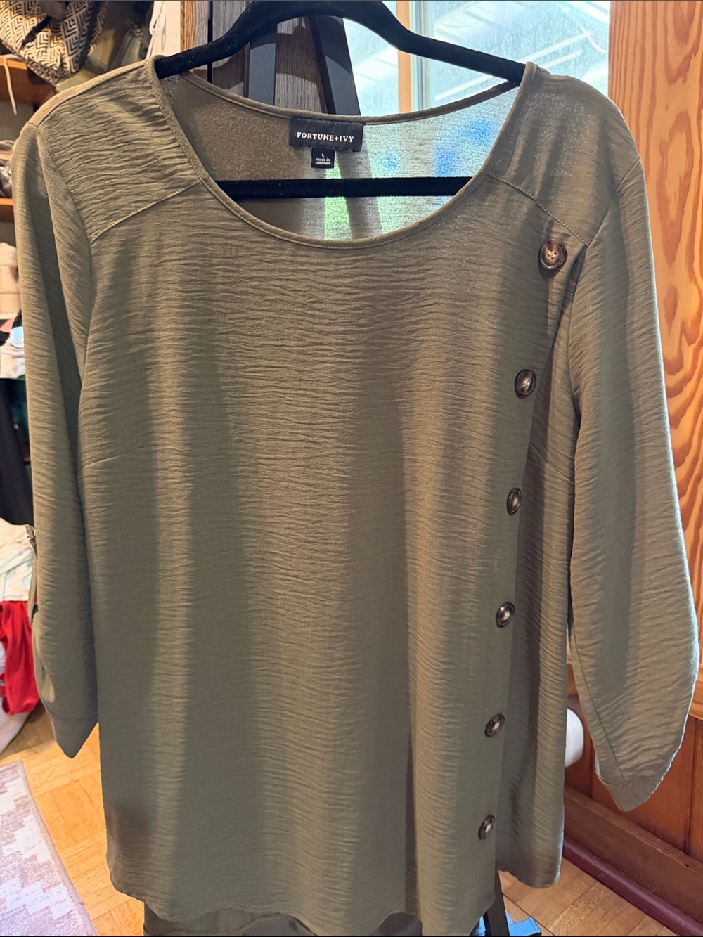 Olive Button-Accent Women’s Top